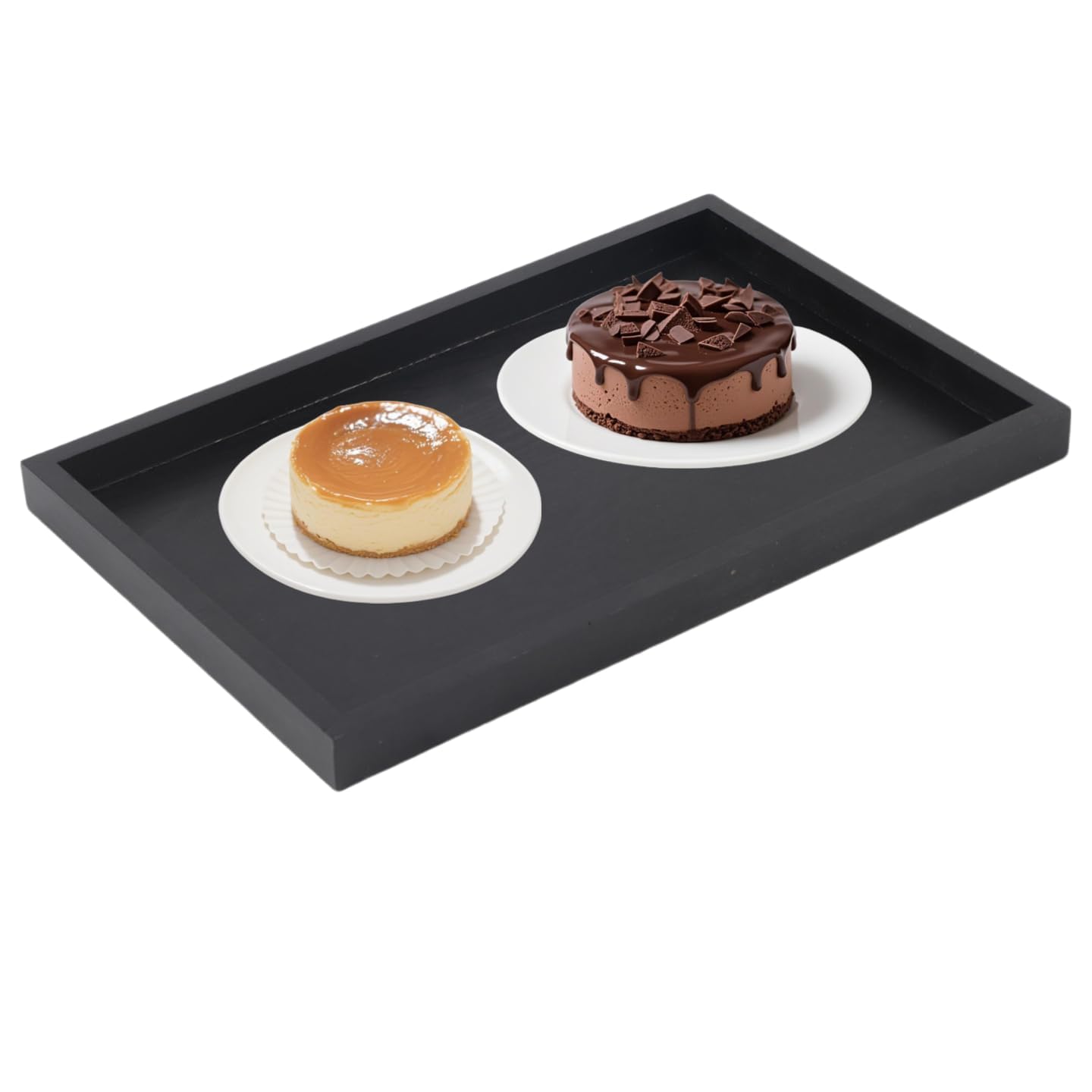 Vassoio Da Tè in Legno Rettangolare Nero, 25 X 18 X 2cm, Vassoio Da Tè E Caffè Rettangolare in Legno Massello Adatto a Ristoranti E Case