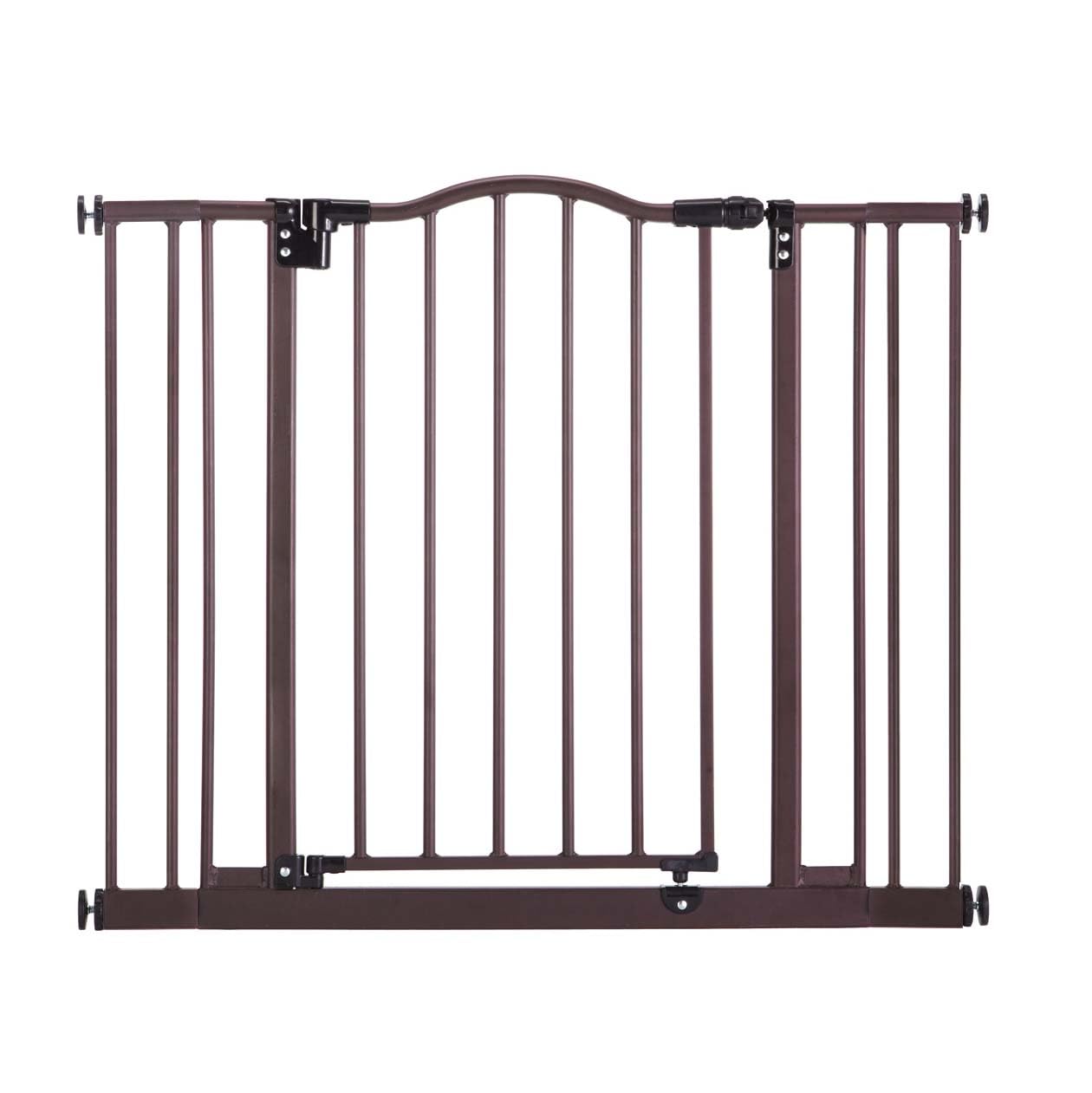 MyPet Windsor Arch Hold-Open & Auto-Close Pressure-Mount Pet Gate: Heavy-Duty Steel Gate 28.5in Tall Comes with Two 5in Extensions from 28in to 38in Wide in Matte Bronze