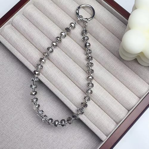 Image of TENOC Beaded Phone Wrist Strap, Grey | Cellphone Lanyard Chain, Sparkling Wristlet Bracelet, For Women