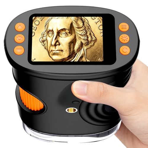 1000X Coin Microscope with Lights Digital Handheld Coin Magnifier with 8 Adjustable LED Light Portable Rechargeable Pocket Microscope Compatible with Windows/Mac Black