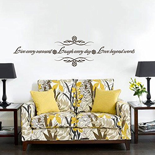 MairGwall Live Every Moment Laugh Every Day Love Beyond Words Quote Wall Decal for Family Room(Brown, 6" hx22 w)