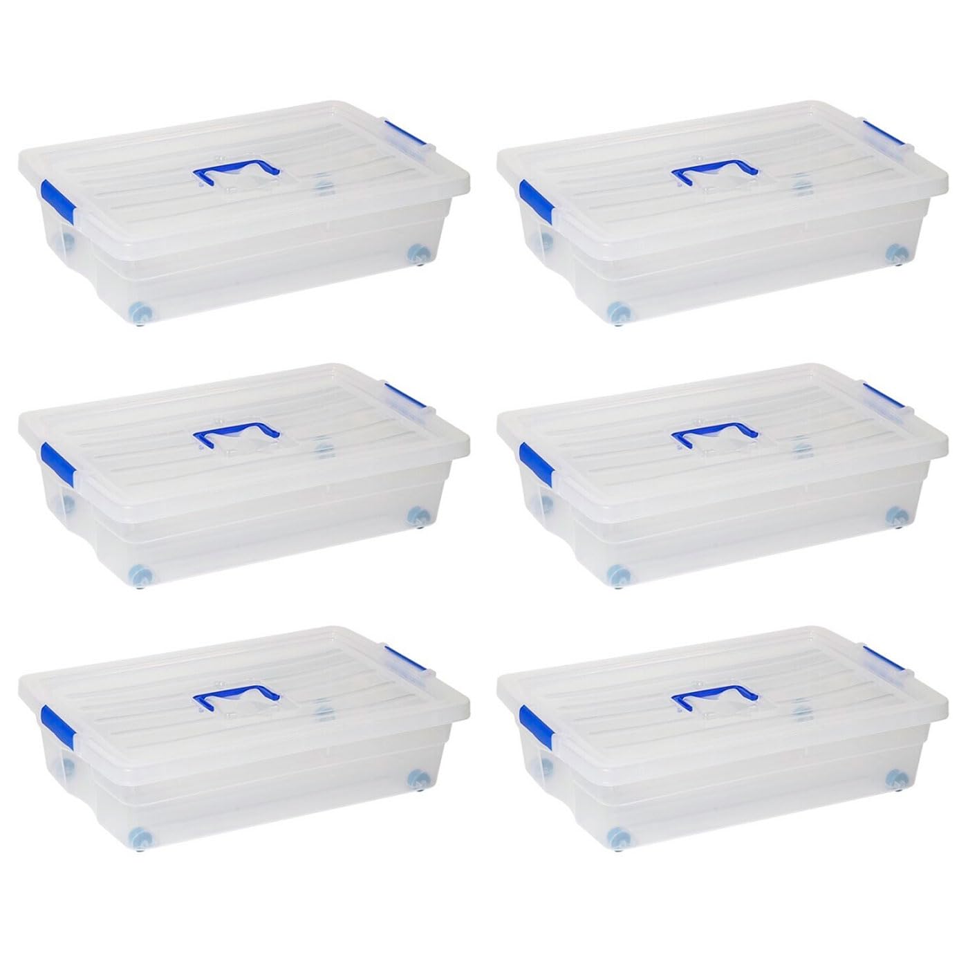 Acan Tradineur - Pack de 6 cajas de almacenamiento con ruedas Nº 2 - Plástico - Contenedor, guardar ropa, mantas, libros - Fabricado en España - 30 L - 59 x 39 x 16 cm - Transparente