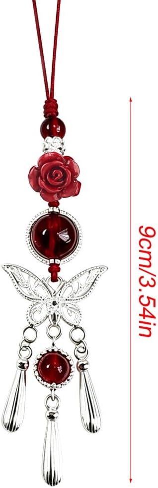 Vintage Red Rose Butterfly Phone Charm Flower Cell Phone Charms Strap Elegant Beads Silver Tassels Cute Phone Charms Aesthetic Keychain CellPhone Case Airpods Camera Bag Hanging Pendant Decorations