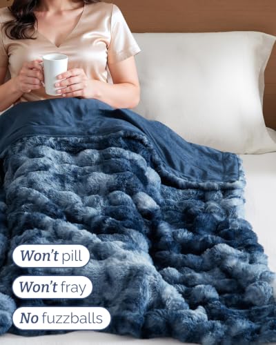 Manta de piel sintética falsa - tamaño Throw Bubble - 50" x 60", Azul Mármol miniatura 4