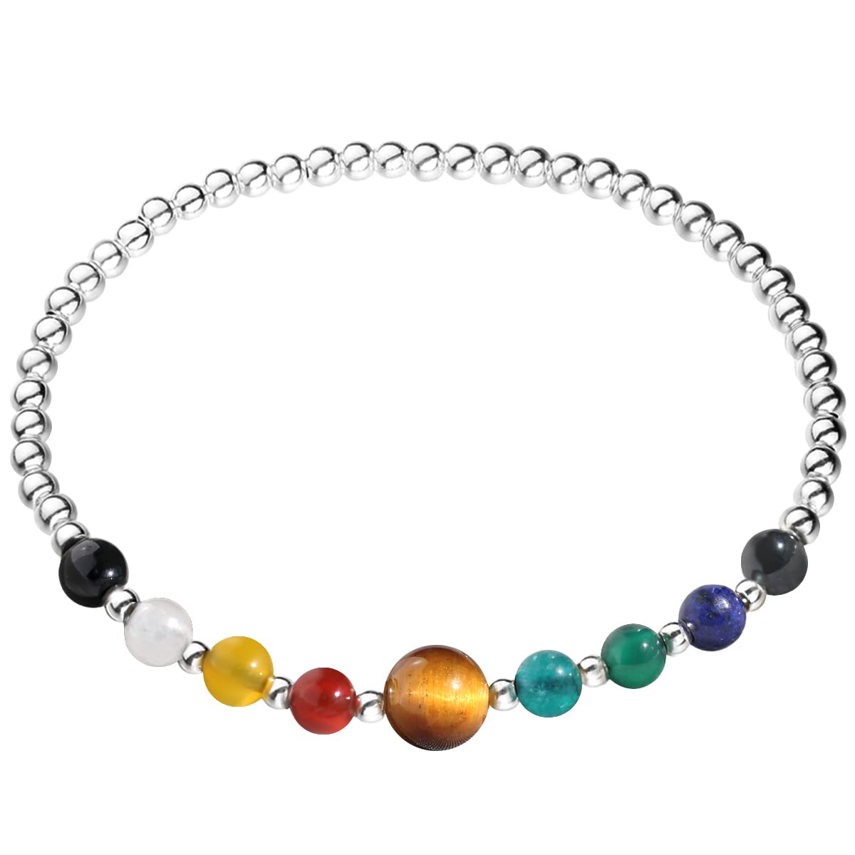 Jewever7 Chakra Healing Bracelet with Real Stones Sterling Silver Bracelets for Women Crystals and Healing Stones Yoga Meditation Balance Stretch