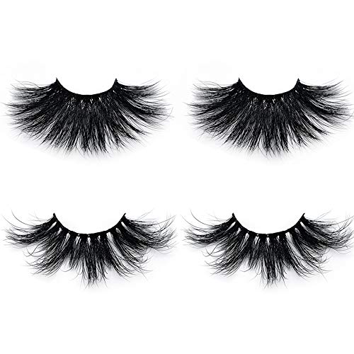 Huapan 25mm 3D Mink Lashes Strip,100% Real Siberian Mink Hair Luxury Full Dramatic Individual False Eyelashes Pack of 2 Pairs