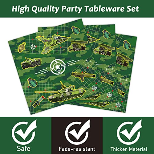 Image of 96 Pcs Camo Birthday Plates and Napkins Party Supplies Military Happy Birthday Tableware Set Army Camouflage Party Decorations Favors for Soldier Men for 24 Guests