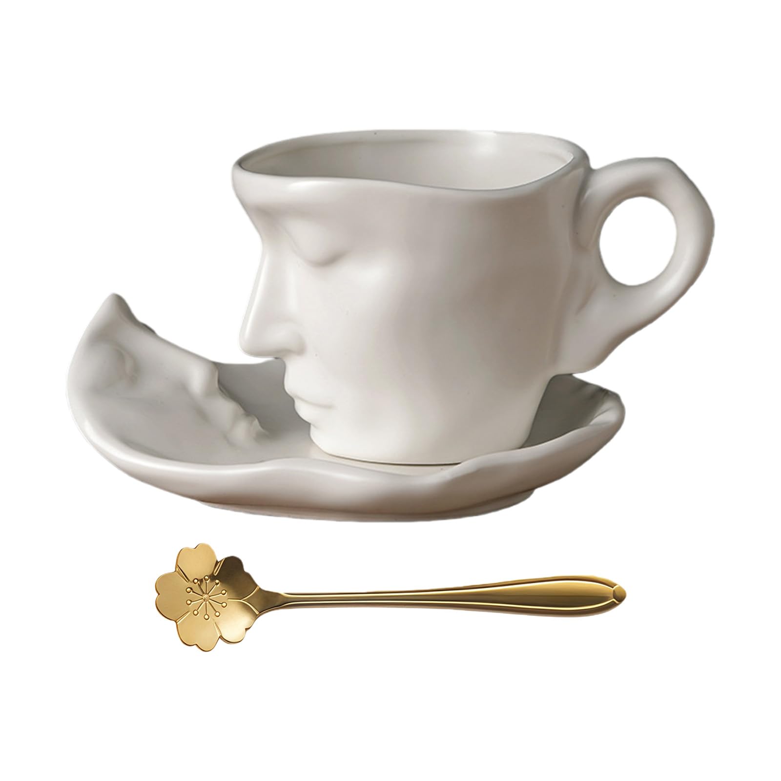 Jazuaiao Cup and Saucer Set Ceramic Kiss Couple Drink Mug with Spoon Unique Valentines Day Christmas Creative Gift Unique Gift