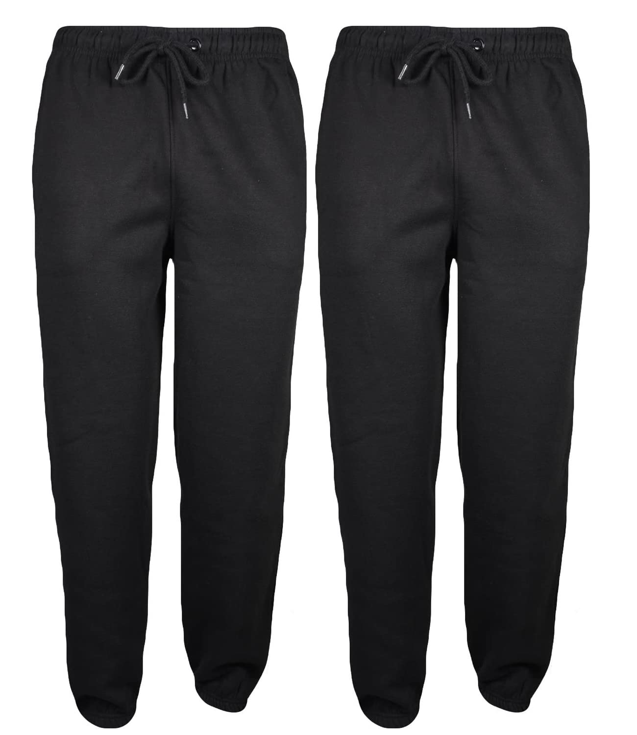 True Face Men's Trouser Fleece Elasticated Joggers Cuffed Sweatpants Plain Adjustable Drawstring Jogging Bottoms Black - 2 Pack XL