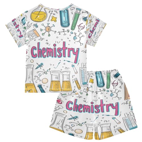 ALAZA Chemistry Science Cartoon Pajamas Set Short Sleeve Cotton Sleepwear Summer Pjs 2 Piece 5-14Y2