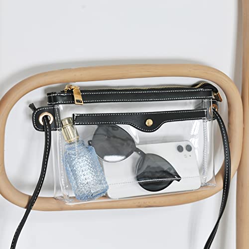 Women's Clear PVC Cross Body Bag Pocket Shoulder Bag with Vegan Leather Trim Transparent Zipper Purse Stadium Approved3
