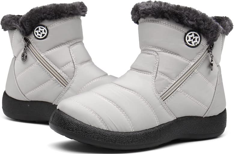 Image of Eagsouni Snow Boots Womens Winter Ankle Boots Ladies Warm Fur Lined Booties Thickening Shoes Zip Flat Sneakers Outdoor Booties