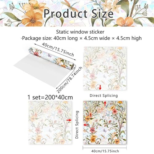 Film anti-UV pour vitre occultant et électrostatique motif vitrail floral - 6