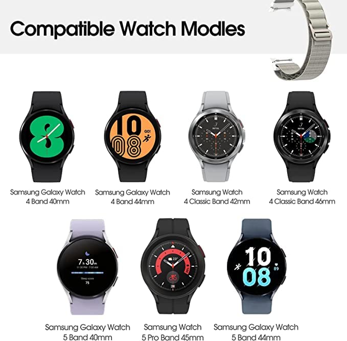 Image of ACHOR ACH59 20MM No Gap Arc Edge Ni-ke Air Hole / Nylon / Velcro / Milanese / Heavy Metal / Silicone Watch Straps Compatible for Samsung Galaxy Watch 4 Band & Galaxy Watch 5 Band 44mm 40mm /Watch 5 Pro Bands 45mm /Galaxy Watch 4 Classic Bands 46mm 42mm,20mm Sport Strap Wristbands for Men Women