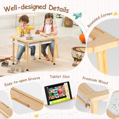 Image of BRINJOY Sensory Table for Toddlers, Kids Activity Desk with 2 Stools & Storage Bins, 3 in 1 Wood Sand and Water Table with Colored Pens & Animal Toys & DIY Tunnels for Indoor Outdoor Gifts