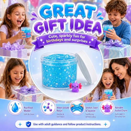 Axolotl Clear Slime, Non Sticky,Stress Relief,Scented and Stretchy Clay Sludge Toy,Birthday Gifts for Kids 4-12,DIY Slime Party Favor,Artwork Toys.(7oz 200ML) - Image 6