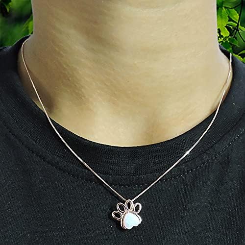 AFFY 7MM Heart Cut White Created Opal Paw Print Pendant Necklace In 14K Gold Plated 925 Sterling Silver Along With 18"+2" Adjustable Chain - Image 6