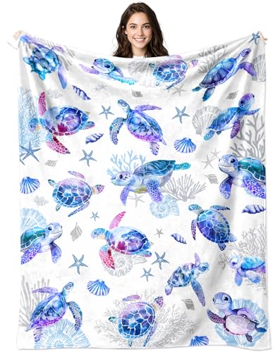 Rnmkertio Sea Turtle Blanket Gifts Soft Flannel Turtles Loves Throw Blanket Bedding Decor Ocean Turtle Gifts Stuff Merch for Kids Adults 50x40 Blue-Turtle