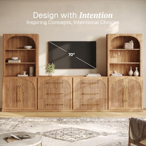 Image of BELLEZE Jagger 130 inch Wall Unit 6-Piece Modular TV Stand - Camel