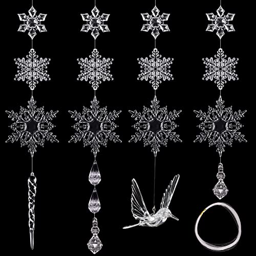 Acryl Schneeflocken Set 43 Stück Transparente Schneeflocke Eistropfen Kristall Vogel Weihnachtsdekoration Hängend DIY Weihnachtsdekoration Christbaumschmuck Anhänger Partybedarf Cover