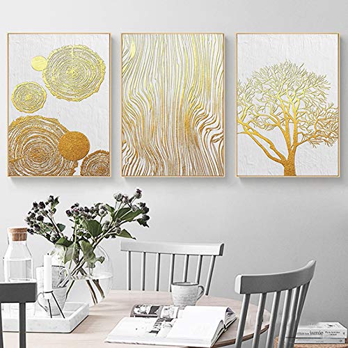 Peinture Art Mural Feuille d’or Moderne Toile Fine Anneaux d'Arbre 3x