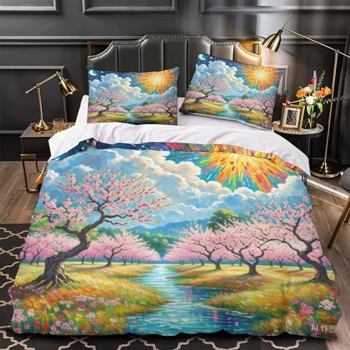 Housse de couette 140x200 fleur de pèche microfibre douce parure lit ado fermeture éclair - 4