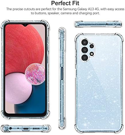 Leathlux Clear Glitter Case Compatible with Samsung Galaxy A13 4G Case with 2 Pack Tempered Glass Screen Protector,Liquid Crystal Glitter Transparent Soft Bumper Silicone Sparkle Cover for Samsung A13