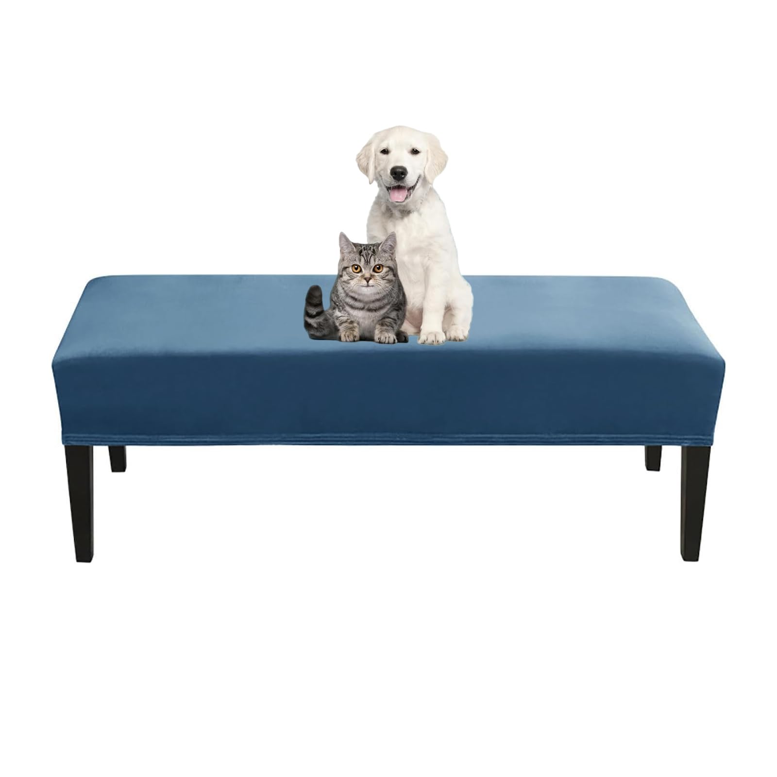 Housse de protection extensible en velours bleu pour assise de banc intérieur