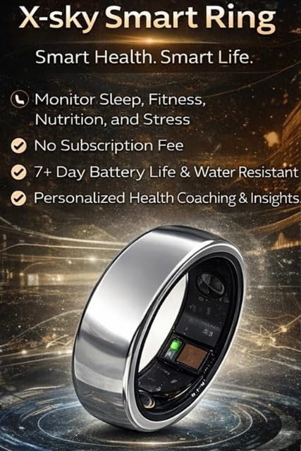 Image of X-SKY Smart Ring Fitness Tracker with Heart Rate, SpO2, Sleep & Stress Monitor, 5ATM Waterproof, Bluetooth 5.2, Steps, Calories & Activity Tracking, Skin Temperature, Touch Control, 33+ Languages