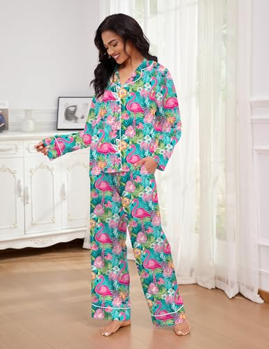 Image of SHESHOW Satin Pajamas Set for Women Set Long Sleeve Button Down Pjs Sets 2 Piece Loungewear Animal Sleepwear XS-XXL