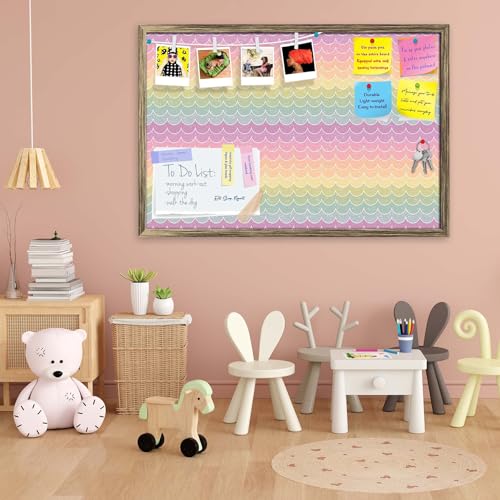 Image of ArtzFolio Wavey | Bulletin Board Notice Pin Board | Vision Soft Board Combo with Thumb Push Pins & Sticky Notes | Antique Golden Frame | 36 x 24 inch (91 x 61 cms)