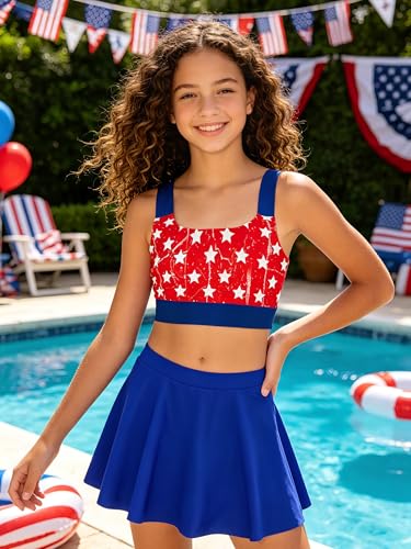 Image of Girls 2 Piece Tankini Swimsuit Summer Boyshort Bathing Suit with Beach Skirt Swimwear 5-16 Years