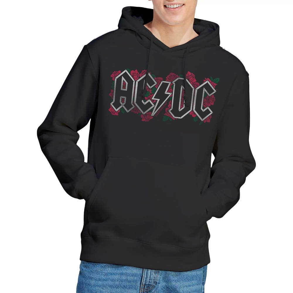 AC/DC ACDC Roses Logo Hoodie, Black, XX-Large