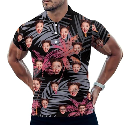 Custom Seamless Face Golf Shirts for Men Dry Fit Sleeve Golf Shirt Print Shirts Funny Golf Polo Shirts Collared Shirt