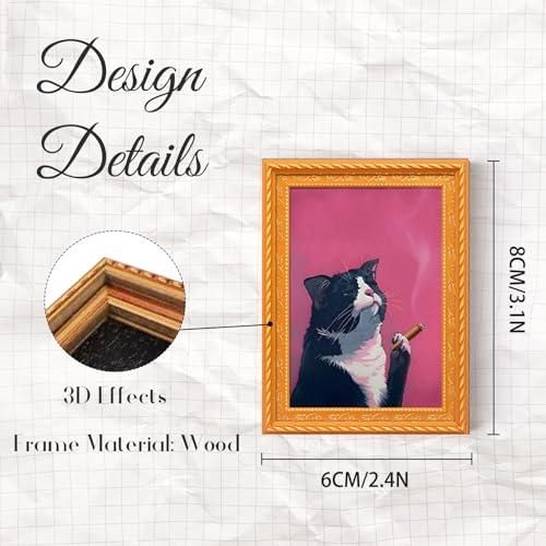 Imán Decorativo de Madera con Marco Retro Gato miniatura 3