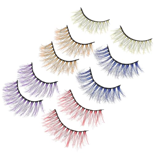 Abaodam Pestañas Postizas Exageradas Hechas a Mano de Fibra, Cómodas y Fáciles de Quitar, 5 Piezas para Disfraces y Halloween Color Aleatorio