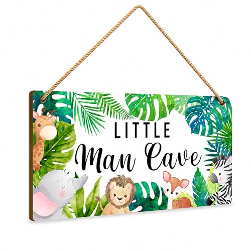 Image of Woodland Nursery Room Decor for Baby Bedroom - Jungle Safari Animal Theme Little Man Cave Sign Wall Decor for Toddler Boy- 6"x12" -A09