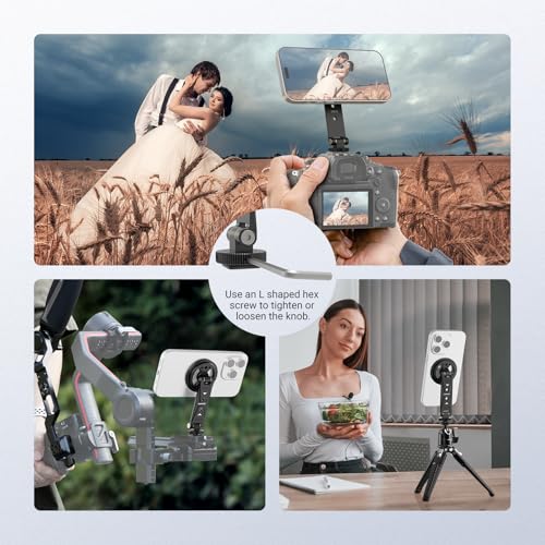 Image of NEEWER Magnetic Phone Tripod Mount Compatible with MagSafe iPhone Samsung, Metal Adjustable Rotatable Cellphone Holder Adapter w /Cold Shoe for Tripod Mounting Camera Monitoring Video Recording, DS031