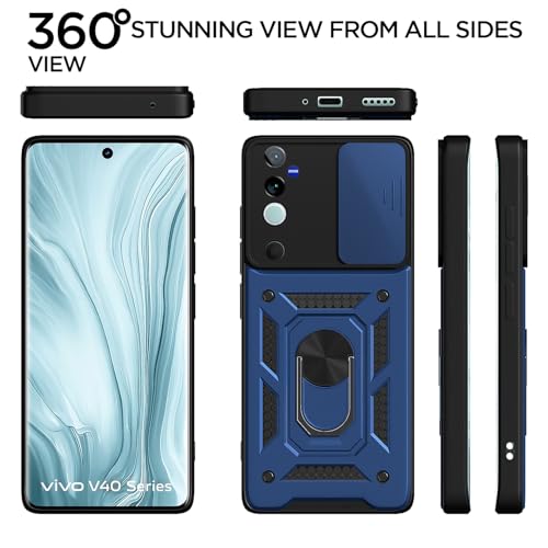 Image of Pikkme D10 Tough Armor Bumper Case | 360 Protection Case | Sliding Camera Shield Cover & Ring Holder Stand Back Cover for Vivo V40 5G / V40 Pro 5G / T3 Ultra 5G (Blue)