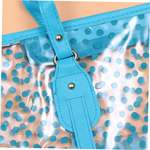 Beaupretty PVC Beach Bag for Women Round Dots Pattern Tote Sandproof Fashion Handbag Lightweight and Stylish Blue Summer Tote for Beach and Casual Use3