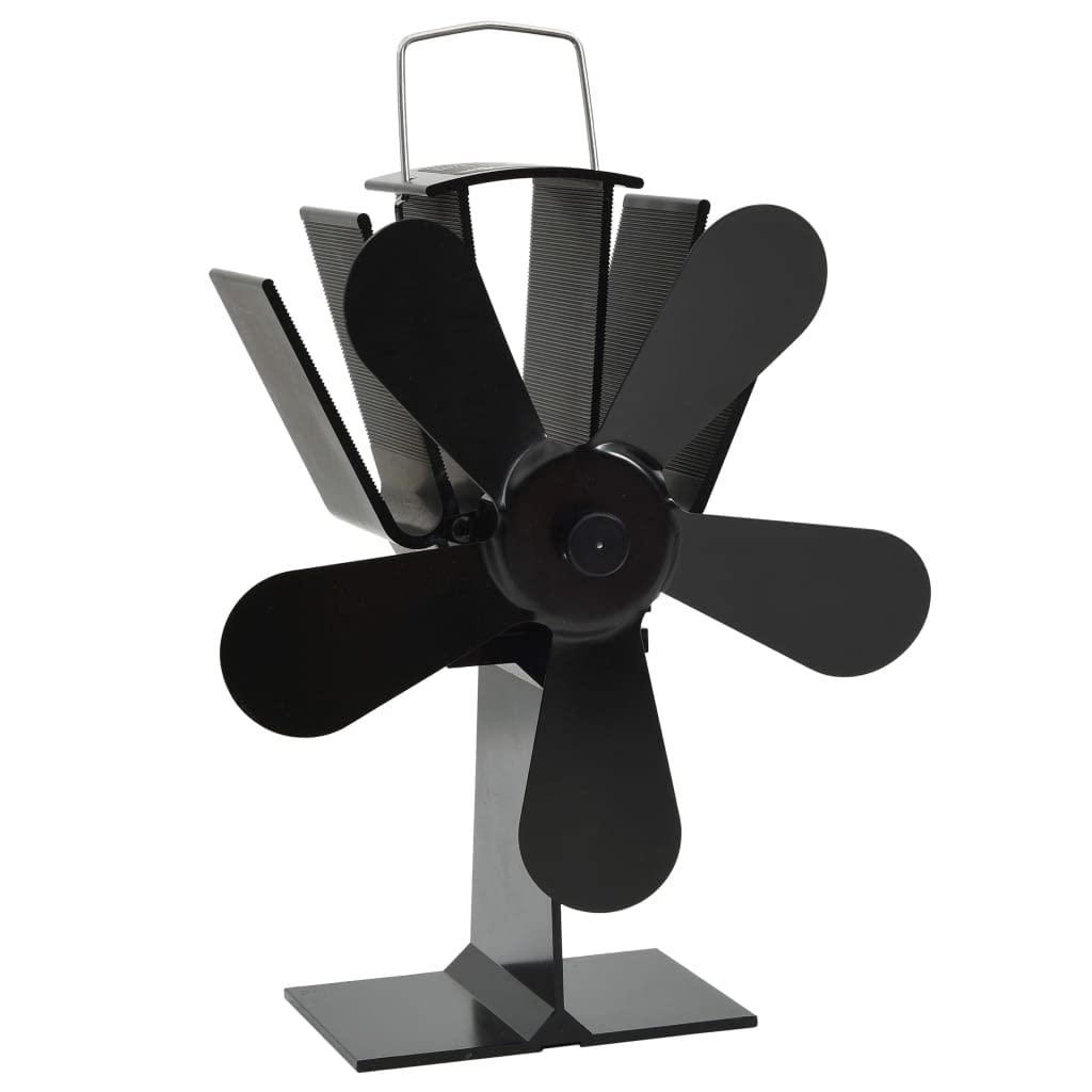 vidaXL Wärmebetriebener Kaminventilator 5 Blätter mit feuerfesten Drähten Stromlos Kaminofen Ventilator Ofenventilator Eloxiertes Aluminium Schwarz