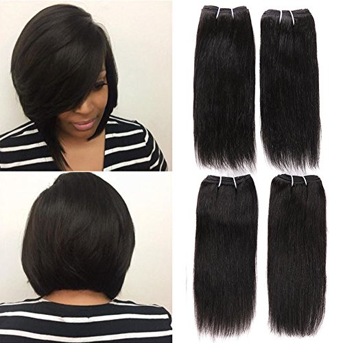 HANNE 4Pcs Brazilian Virgin Hair Silky Straight Hair Brazilian Human Hair Extensions 50G/Pc (8" Straight Hair 4pcs/Lot)