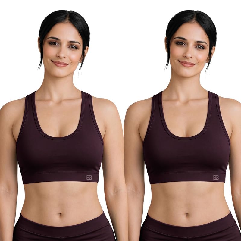 Women’s Cotton Blend Sports Bra for Women Wire Free Non-Padded Racerback Workout Yoga Fitness Bra (Pack of 2)-image-37