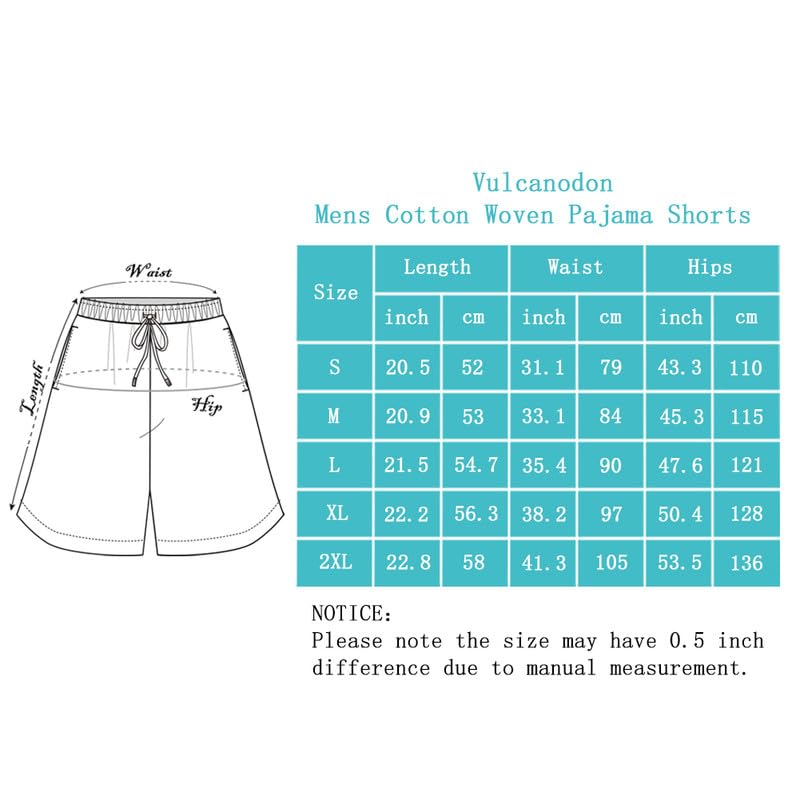 Vulcanodon 2 Pack Men's Cotton Pajama Shorts, Soft Woven Pajama Shorts for Men Plaid Pj Bottoms 6