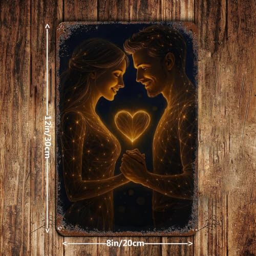 Cœur doré affiche métal couple romantique finition vintage premium