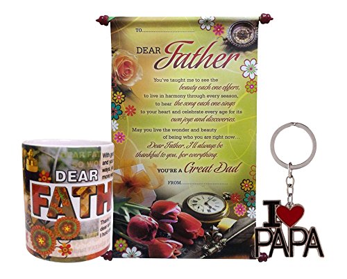 Natali Traders Gift for Father - Combo of Coffee Mug with Scroll Card and I Love Papa Keychain - Gift for Father on Birthday/Anniversary