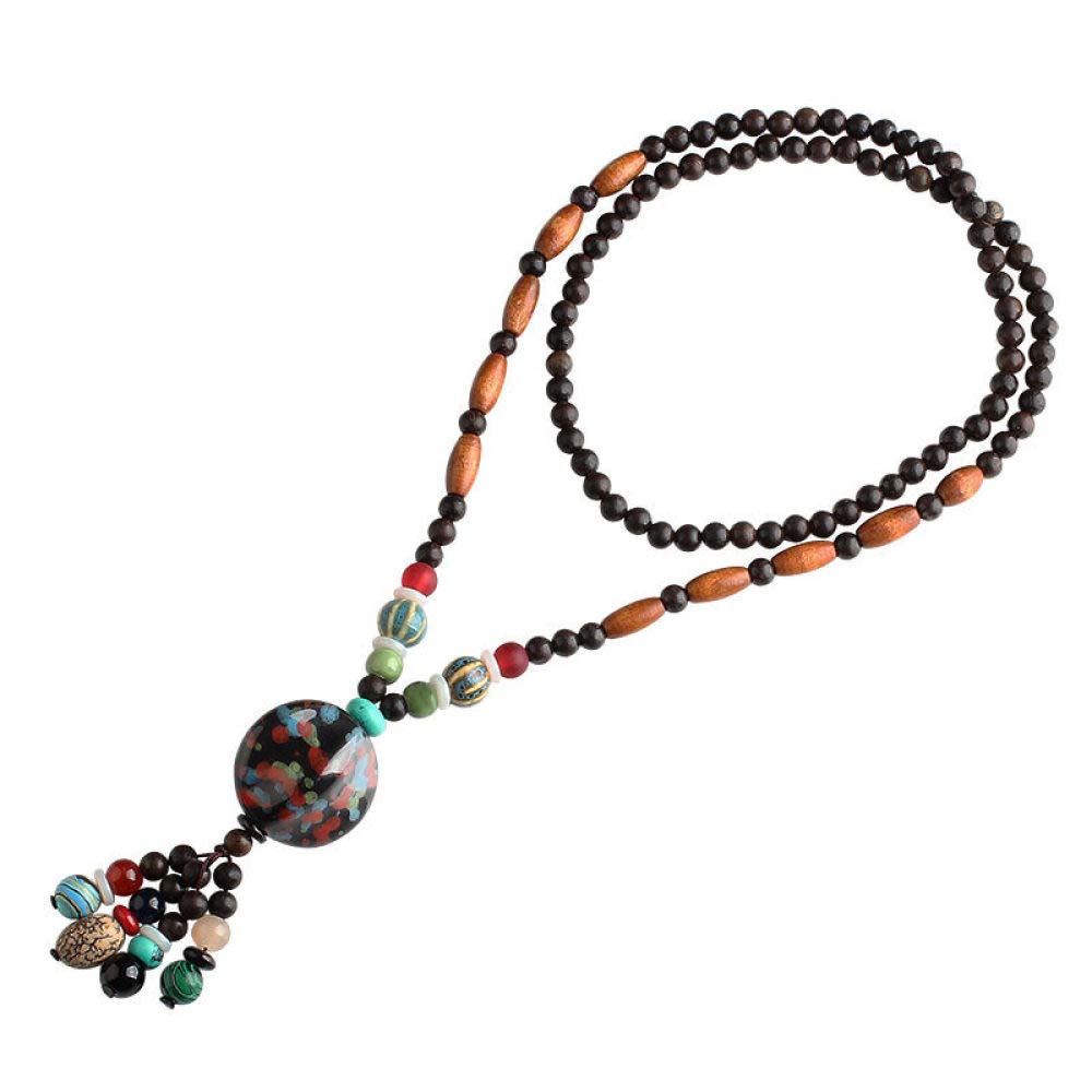 THTHT THTHT Vintage Bordada Artesanal Collar Largo Cadena Suéter Étnicos Tallado En Madera Natural Microesferas Cerámicas Negro Minimalista Bohemio Simples Accesorios De Vestir Unisex