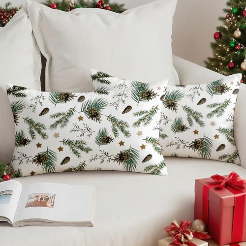 Vorysum Grün Winter Weihnachten Kissenbezug 30x50 cm 2er Set Samt...