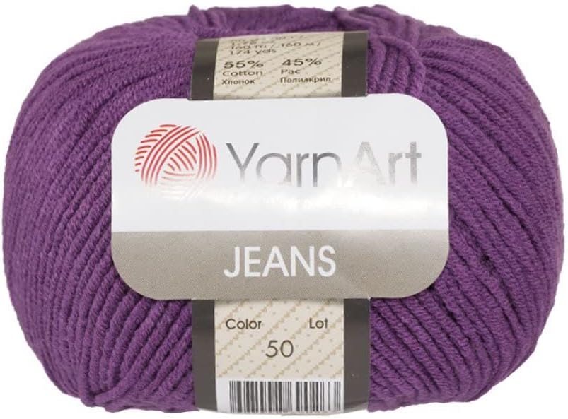 5 Ball (Skeins) YarnArt Jeans Yarn, 55% Cotton 45% Polyacrylic, 50 g (1.76 oz), 160 m (174 yds), Yarn Weight: 2 : Fine-Sport, Purple - 50