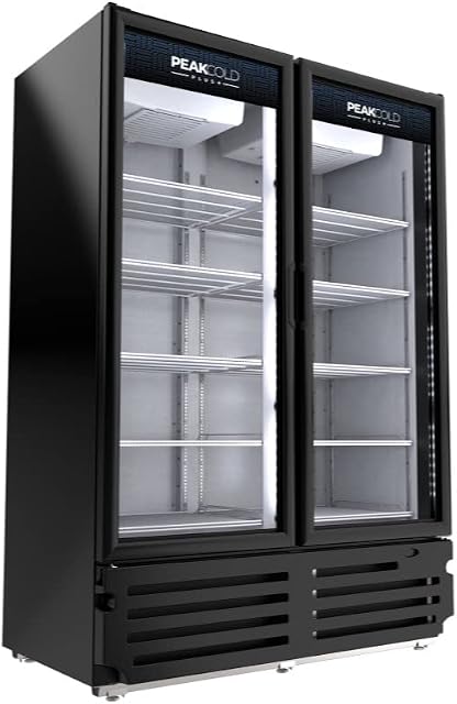 PEAKCOLD PLUS Upright Commercial 2 Door Display Cooler & Refrigerator, 41.7 Cubic Ft (White Interior)